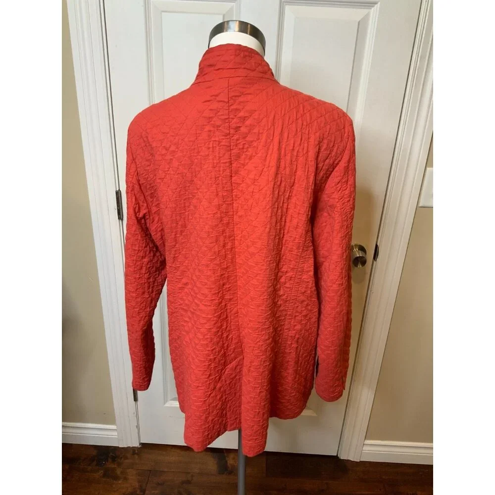Eileen Fisher Coral Quilted Lightweight Oversized Snap Button-Up Jacket, Size L